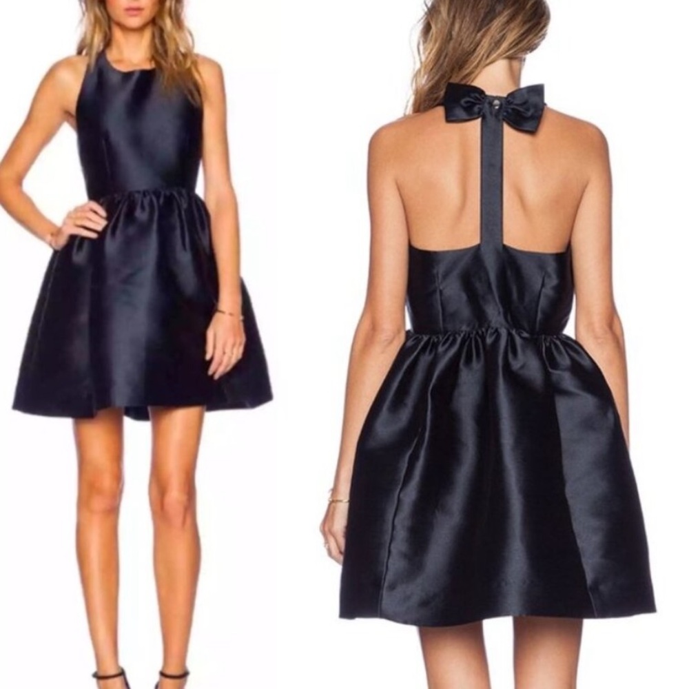 kate spade Black Satin Halter Fit-and-Flare Mini Dress